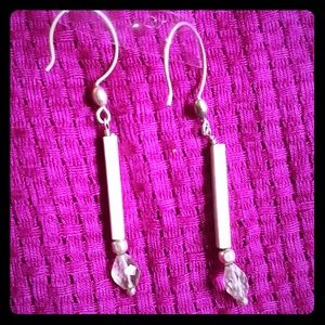 Silver long dangle earrings with bead